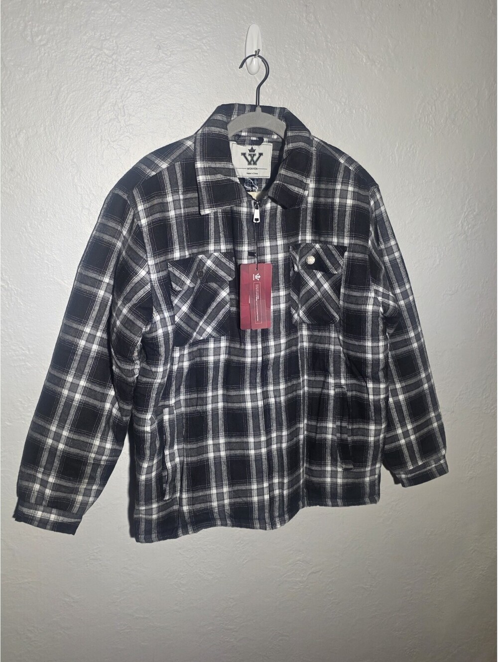 Men's Flannel Buffalo Plaid Zip Jacket Sherpa Fleece Lined Winter Casual SIZE M